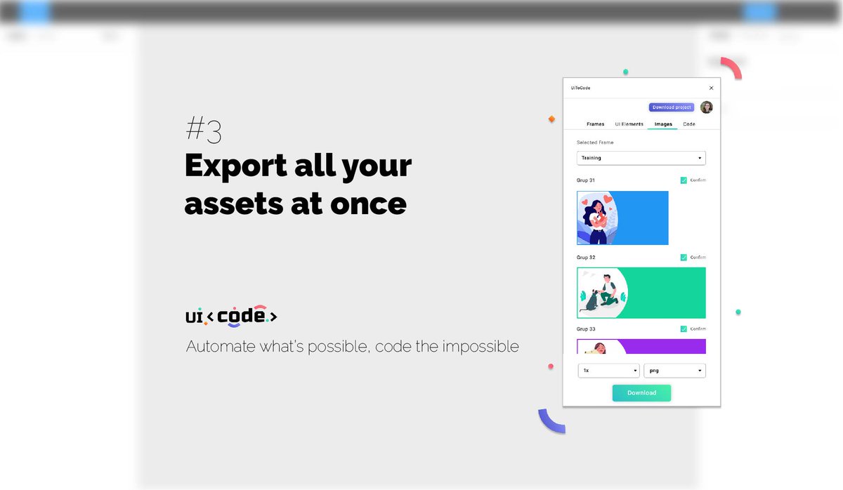 u_icode's tweet photo. No more tones of clicks from screen to screen. 🤩

You get all your design assets exported at once within an archive, along with the code itself. Going from design to code, faster with UIcode. 

Discover the magic tool on https://t.co/jfMFt0vK9G

#startup #UXUItool #Codetool https://t.co/IGfT1QqAVy