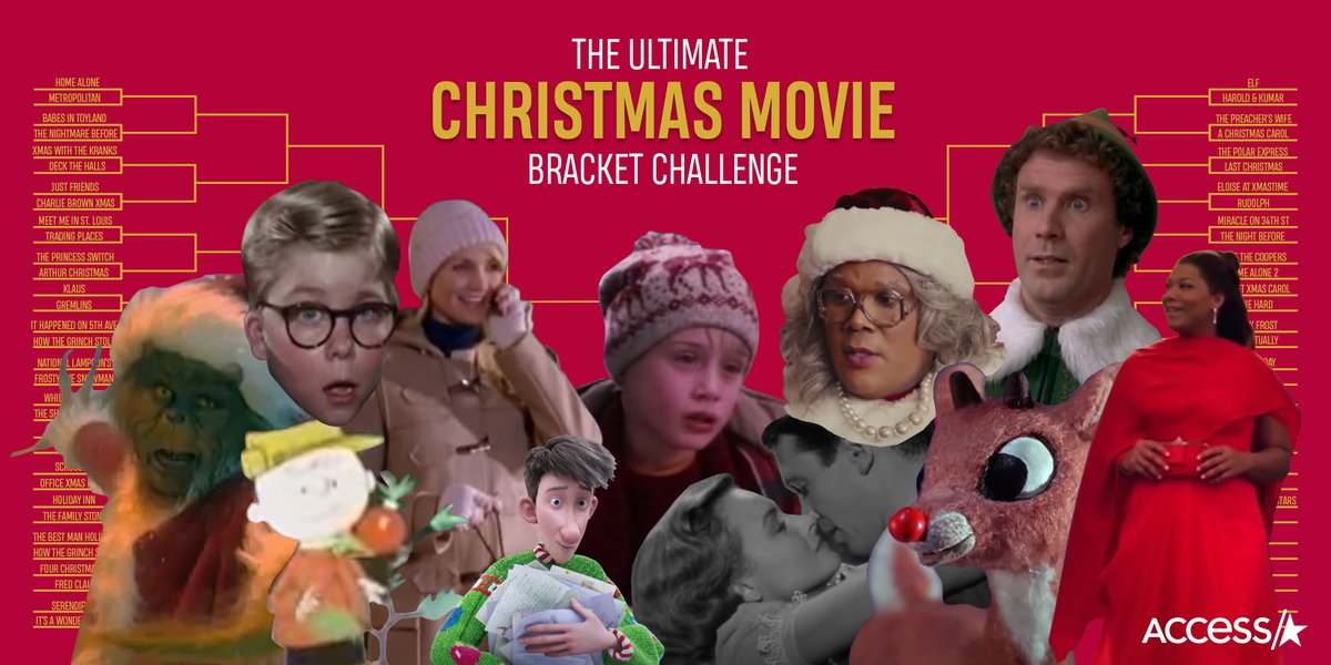 accesshollywood's tweet photo. ✨🎄It's the most wonderful time of the year 🎄✨ ...for a bracket challenge! The #XmasMovieChallenge starts now! Come back every other day to vote on the next round! You can download your own bracket here: https://t.co/6GLn7ZmEGA https://t.co/HDLkCDmxyr