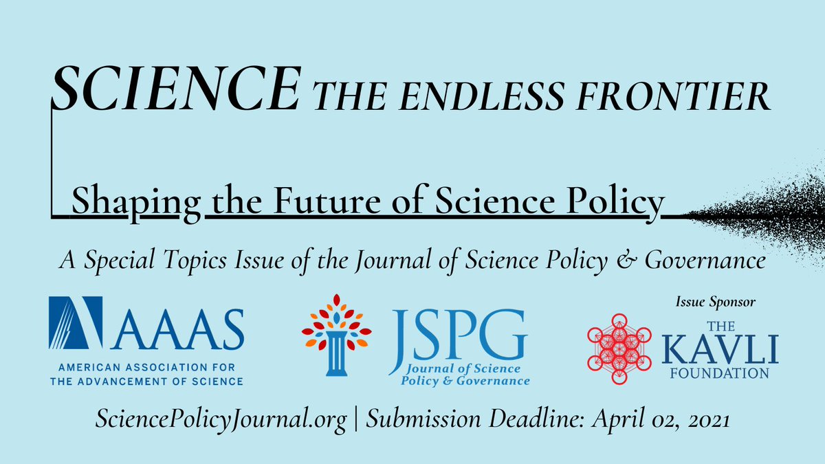 SciPolJournal's tweet photo. NEW: With the support of the @KavliFoundation, @SciPolJournal &amp; @AAAS are proud to launch a competition for policy proposal papers in honor of the 75th-anniversary of Vannevar Bush's Science: The Endless Frontier.

Read our press release here: https://t.co/hgbVRKcgIa

#SciPol https://t.co/ccVxiVr33W