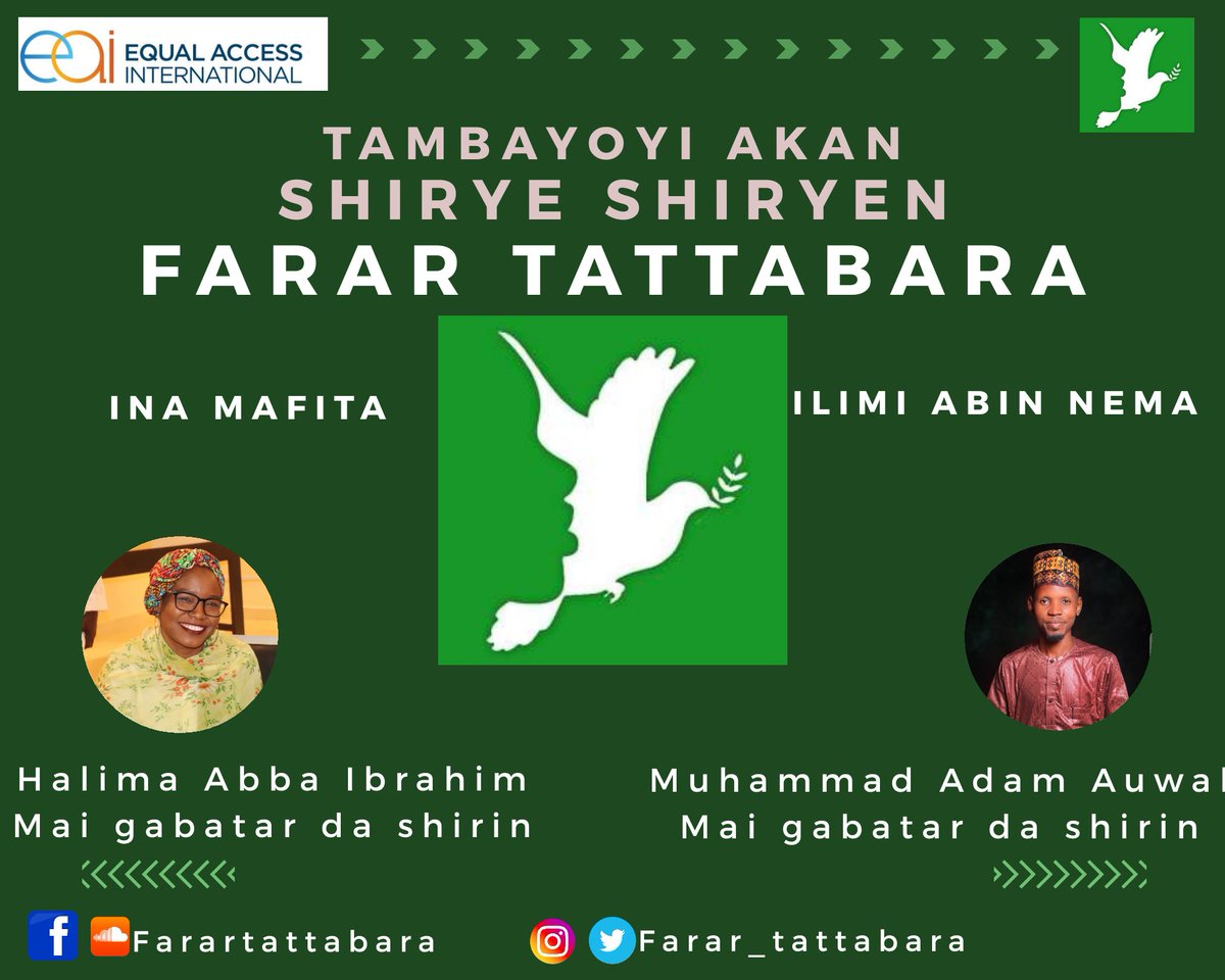 EAI_Nigeria's tweet photo. Masoya shirye shiryen Farar Tattabara, ku latsa adireshi dake kasan nan domin amsar wasu tambayoyin akan shirye shiryen mu.
https://t.co/MlcgGGhFN0
#Arewatwitterconnect
#EqualAccessIntl #IlimiAbinNema
#ncdc #who #actionaid Innalillahi #İttifakHoldingNedenSessiz Ali Koc https://t.co/NhU8MbDJoM