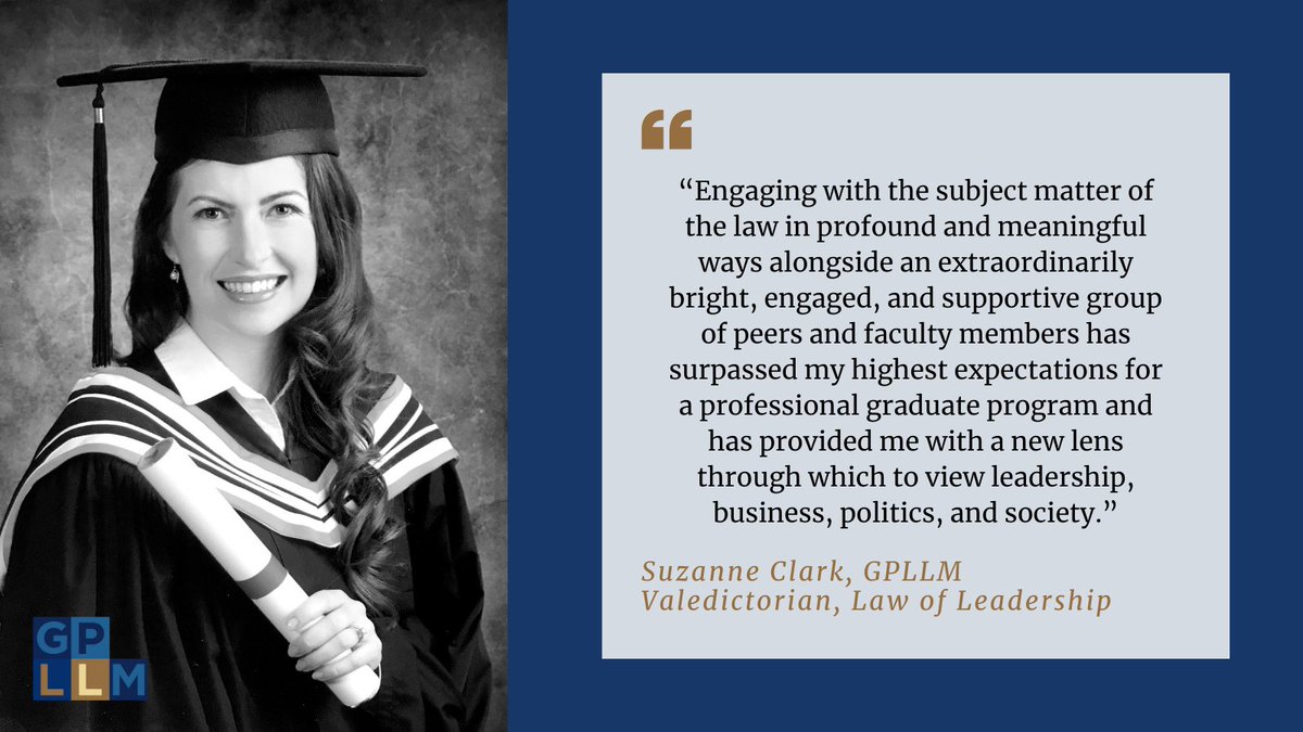 UTLawGPLLM's tweet photo. Suzanne Clark is an accomplished executive recruiter, leading the not-for-profit &amp; public sector practice @4CornersGroup, one of North America's leading executive search firms. Congratulations, Suzanne, on representing the Law of Leadership as Valedictorian! #GPLLMgrad20 https://t.co/2hJ414vF4B