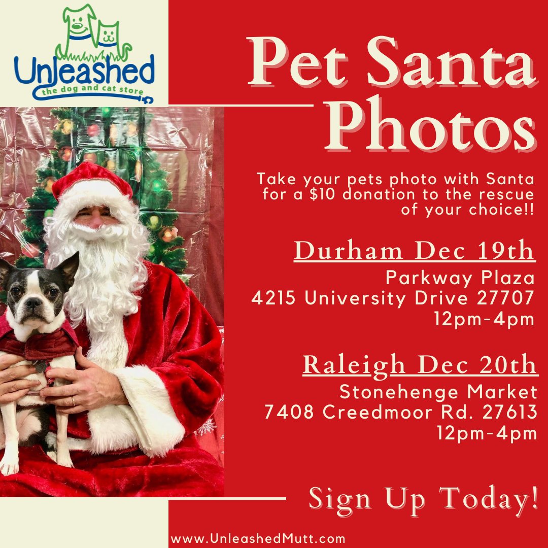 Unleashed_SH's tweet image. Sign up for your pet to Meet Santa at Unleashed at Stonehenge (N. Raleigh)! -  signupgenius.com/go/10C0E45ABA7…
