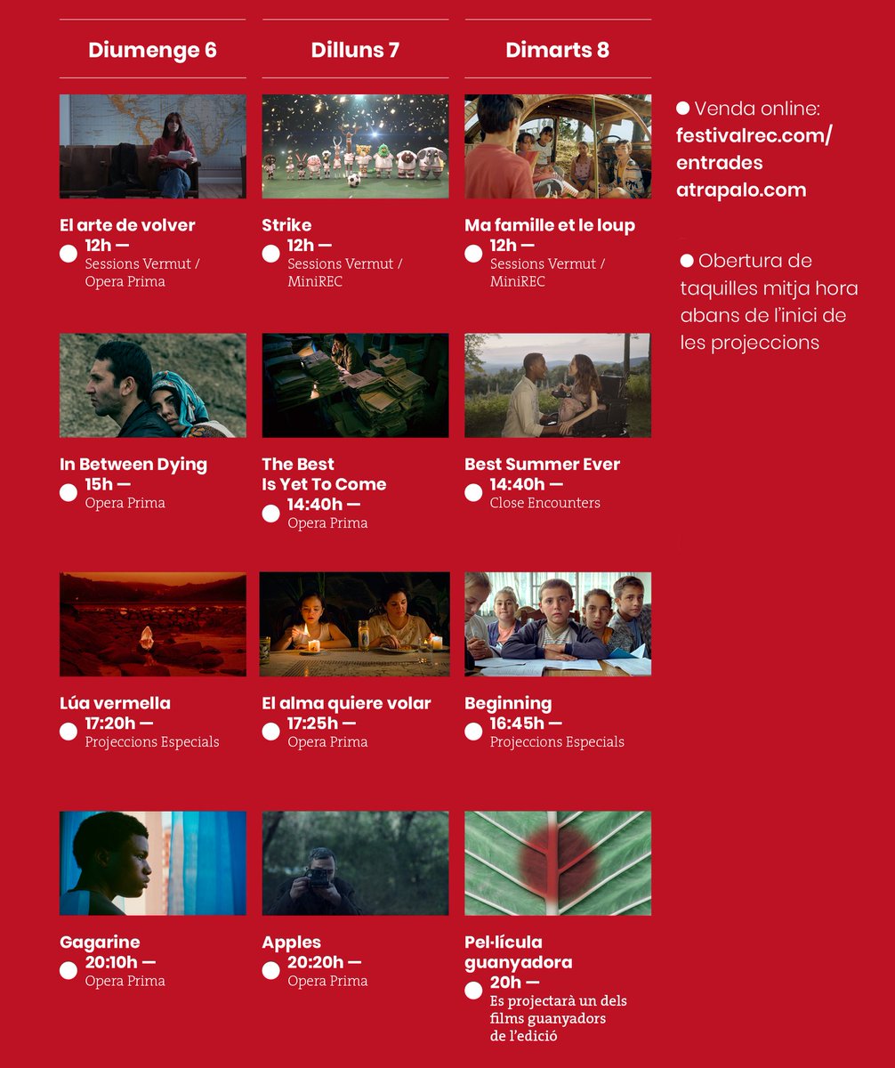 TGNcultura's tweet image. 🔴📽️Encara no heu anat a la 20a edició del Festival @RECtgn? Aprofiteu avui i demà per apropar-vos al #TeatreTGN i gaudir de les projeccions d'opera prima, sessions #Minirec i altres propostes!

ℹ️ festivalrec.com