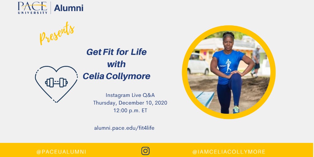 PaceUAlumni's tweet photo. What better time than now to gear up our healthy mindset? Join us on Instagram Live! this Thursday, December 10, as we "Get Fit for Life" with Celia Collymore ’01, ’05. RSVP: https://t.co/Q4WmXTeRMz https://t.co/DYnsE73nvK