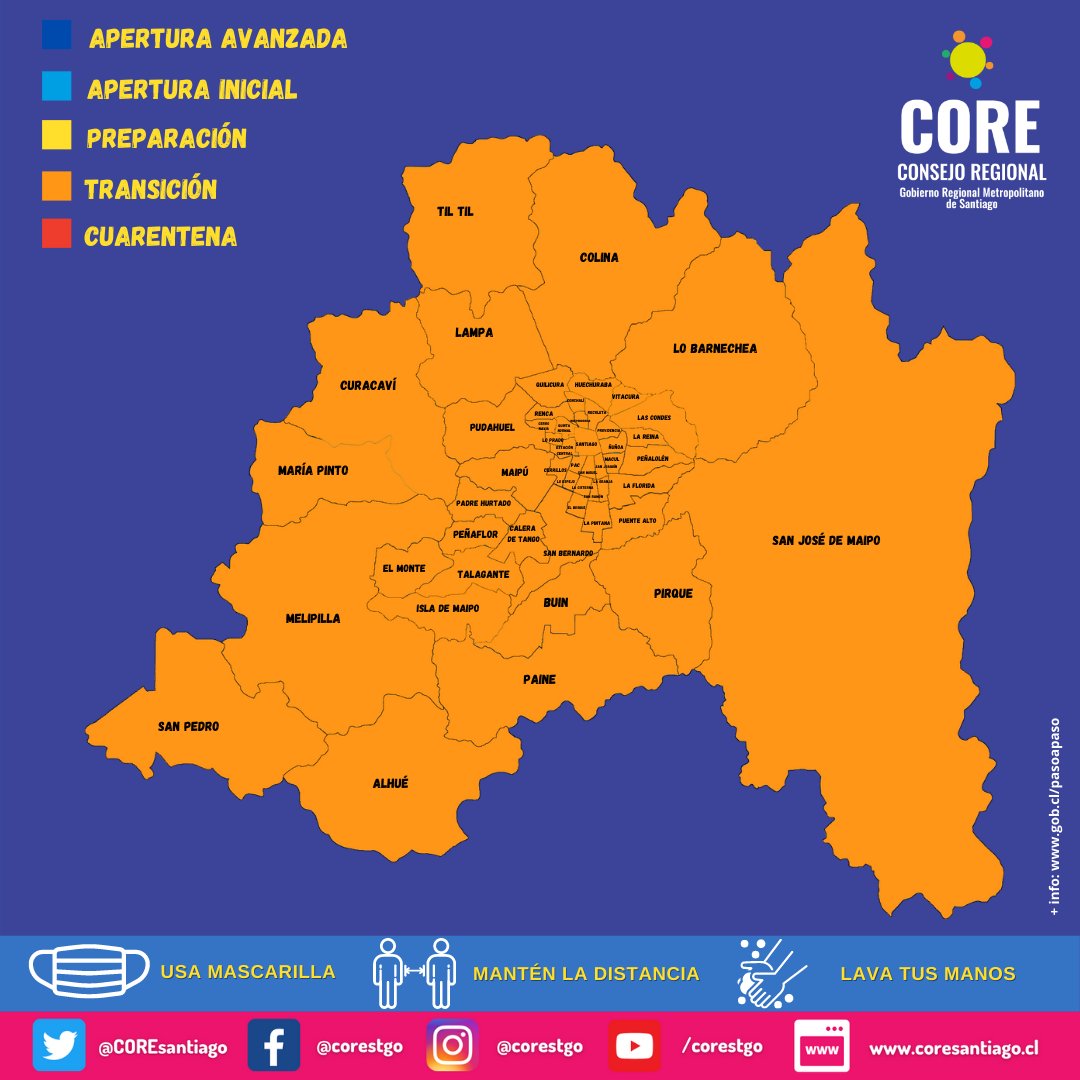 COREsantiago's tweet photo. [ATENCIÓN] Desde el próximo jueves 10 de diciembre, a las 05:00 horas, toda nuestra Región Metropolitana retrocederá a #Transición o #Fase2 en el Plan #PasoAPaso  

¿Qué puedo hacer? ¿Qué está prohibido?👇

+info👉 https://t.co/6P5xIAn6OB
#Noterelajes #CoreTeCuida https://t.co/wAlcNoFdNs