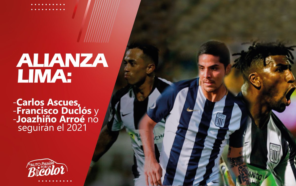 AutoPasionB's tweet photo. ALIANZA LIMA anunció oficialmente la salida de tres jugadores de su primer equipo para la temporada 2021. ⚽
#AlianzaLima https://t.co/kfYcq5PDKb