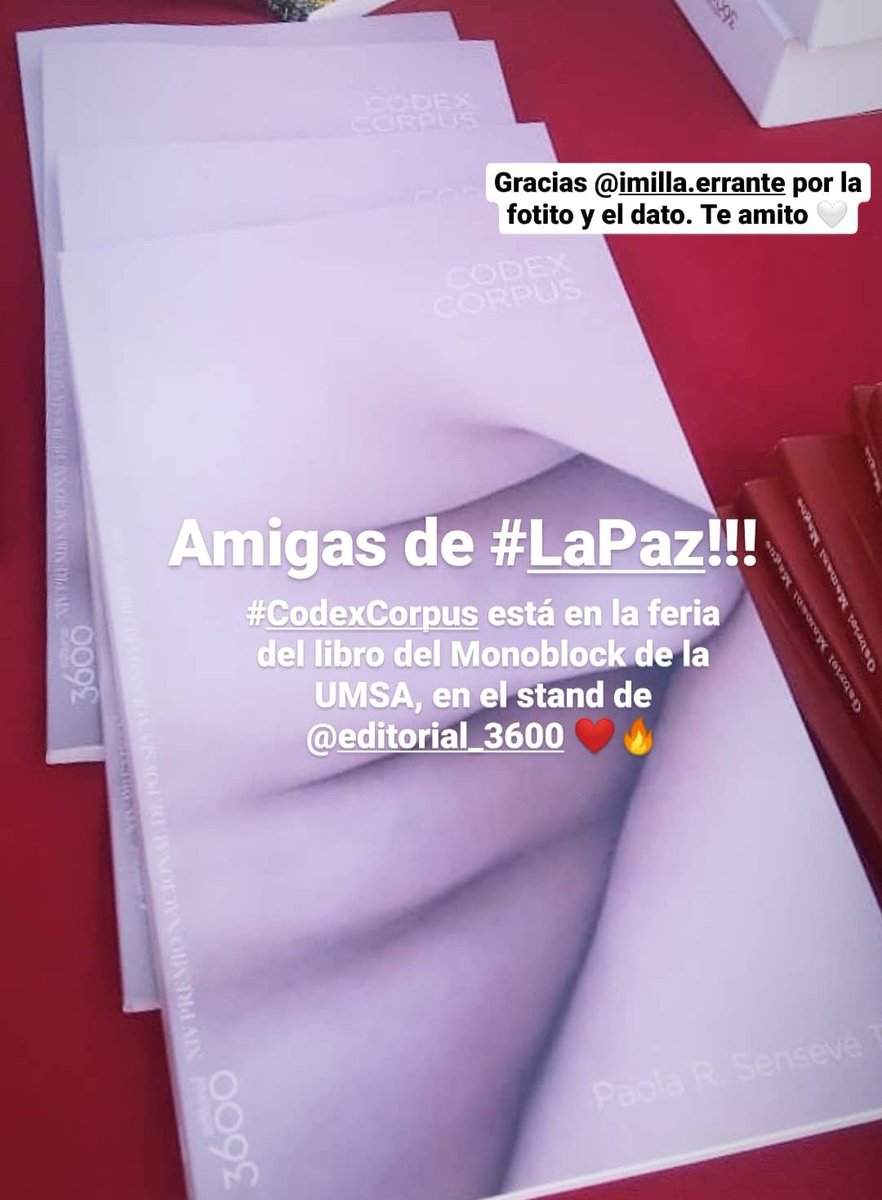 psenseve's tweet photo. Amigas de #LaPaz, #CodexCorpus está en la feria del libro del Monoblock de la UMSA, en el stand de @Editorial_3600,  por si quieren darle una chequeadita ���️🔥 https://t.co/t0lpGoRbZ9