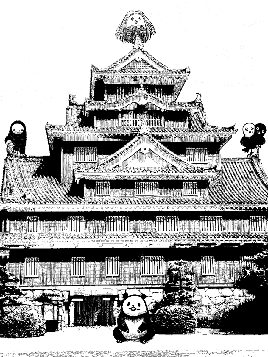 「岡山城で記念撮影 」|こさつね🐼今日も食欲を我慢できないリスの書籍が4月19日発売🐿のイラスト