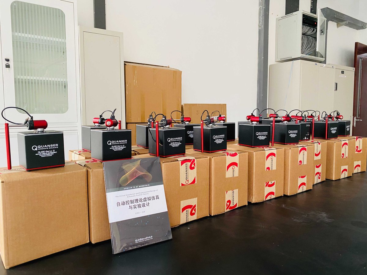 Quanser's tweet photo. Congratulation to Prof. Zengru Jiang from Beijing Institute of Technology on publishing his latest #textbook, Autonomous Control Systems: Simulation and Lab Experiments. The practical examples provided in the textbook are based on the QUBE-Servo 2. #controls #engineeringeducation https://t.co/yyEEsLk4I1
