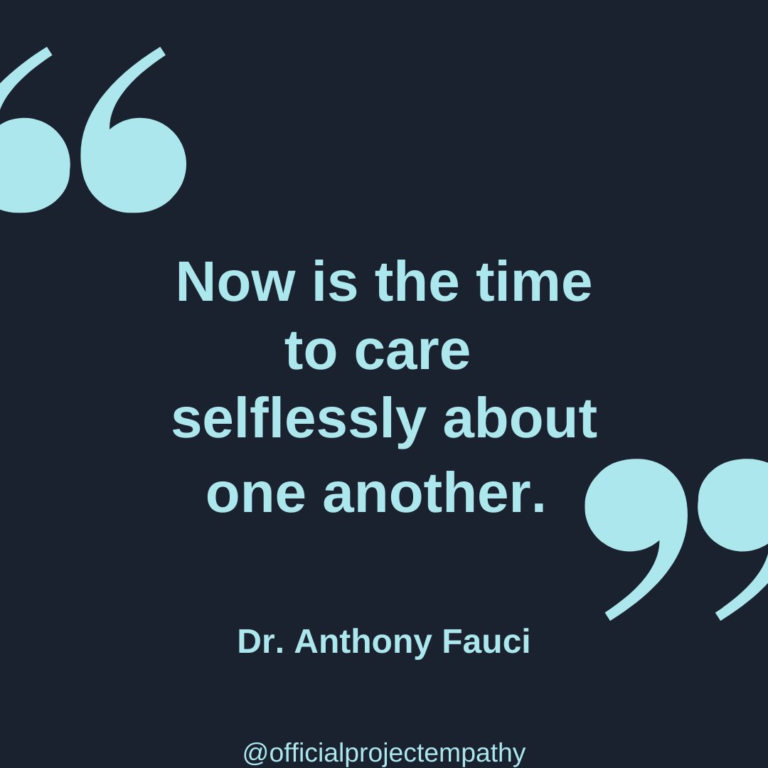 ProjEmp's tweet photo. ▫️“Now is the time to care selflessly about one another.” — Dr. Anthony Fauci ▫️

Happy Monday, all! Hope your week is off to a great start. 💪🏻

#projectempathy #officialprojectempathy #drfauci #drfauciquote #MotivationalMonday #empathy https://t.co/YDEOAKT3tl