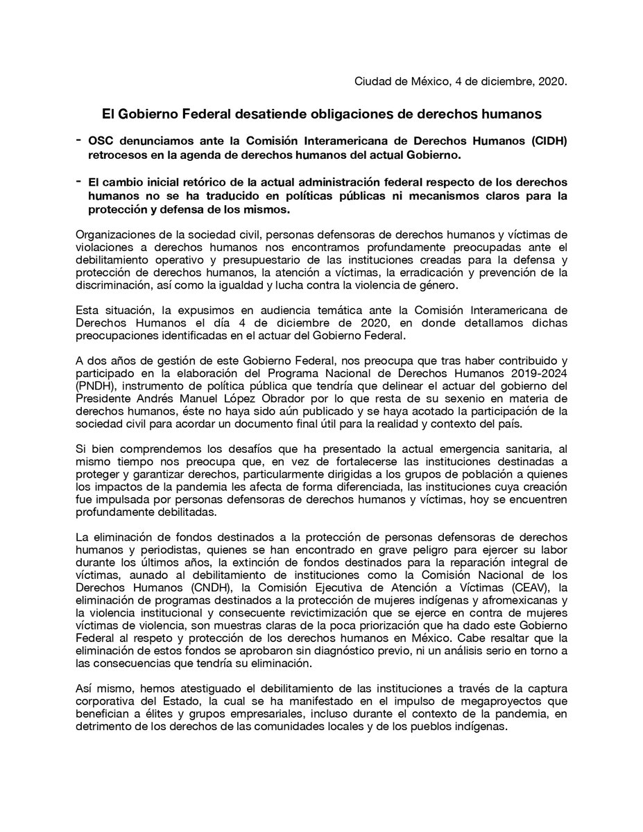 PODERlatam's tweet photo. OSC denunciamos ante la @CIDH retrocesos en la agenda de #DDHH del @GobiernoMX y la falta de políticas públicas en la materia.🚨🇲🇽

Pronunciamiento👇📢
https://t.co/FcdX0JMwSc

#CIDHAudiencias @SEGOB_mx https://t.co/scABhX8Cq6