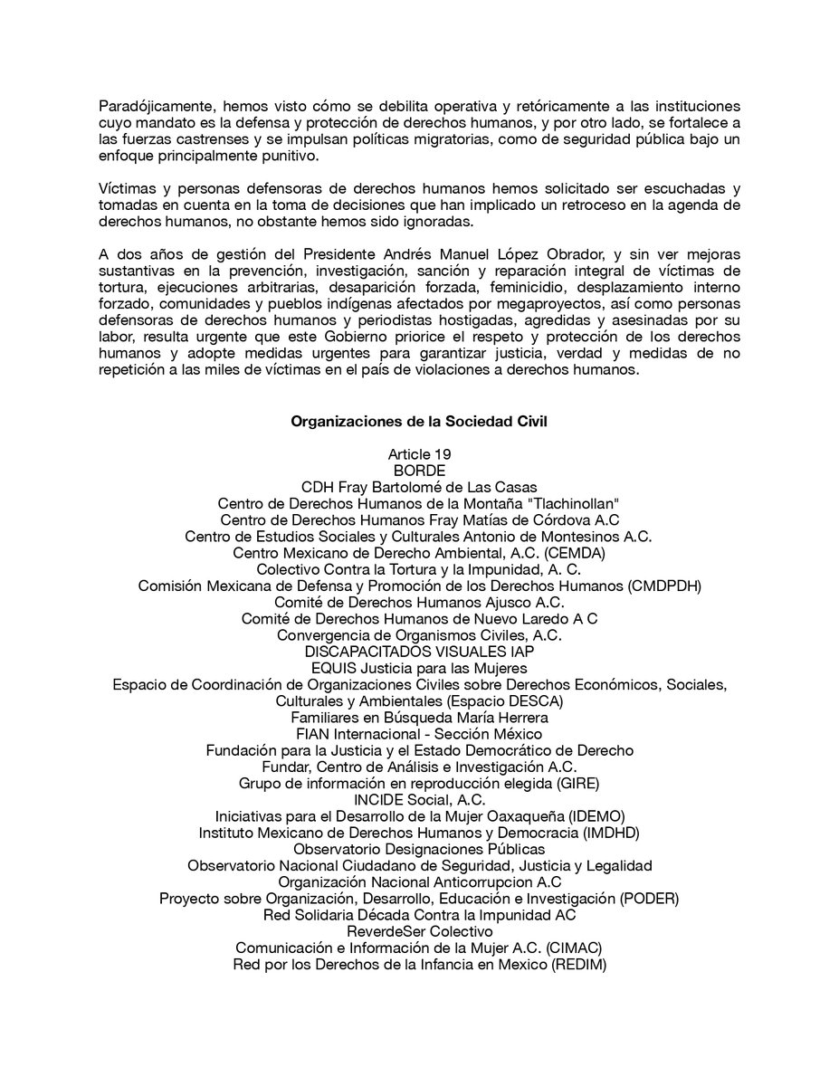 PODERlatam's tweet photo. OSC denunciamos ante la @CIDH retrocesos en la agenda de #DDHH del @GobiernoMX y la falta de políticas públicas en la materia.🚨🇲🇽

Pronunciamiento👇📢
https://t.co/FcdX0JMwSc

#CIDHAudiencias @SEGOB_mx https://t.co/scABhX8Cq6