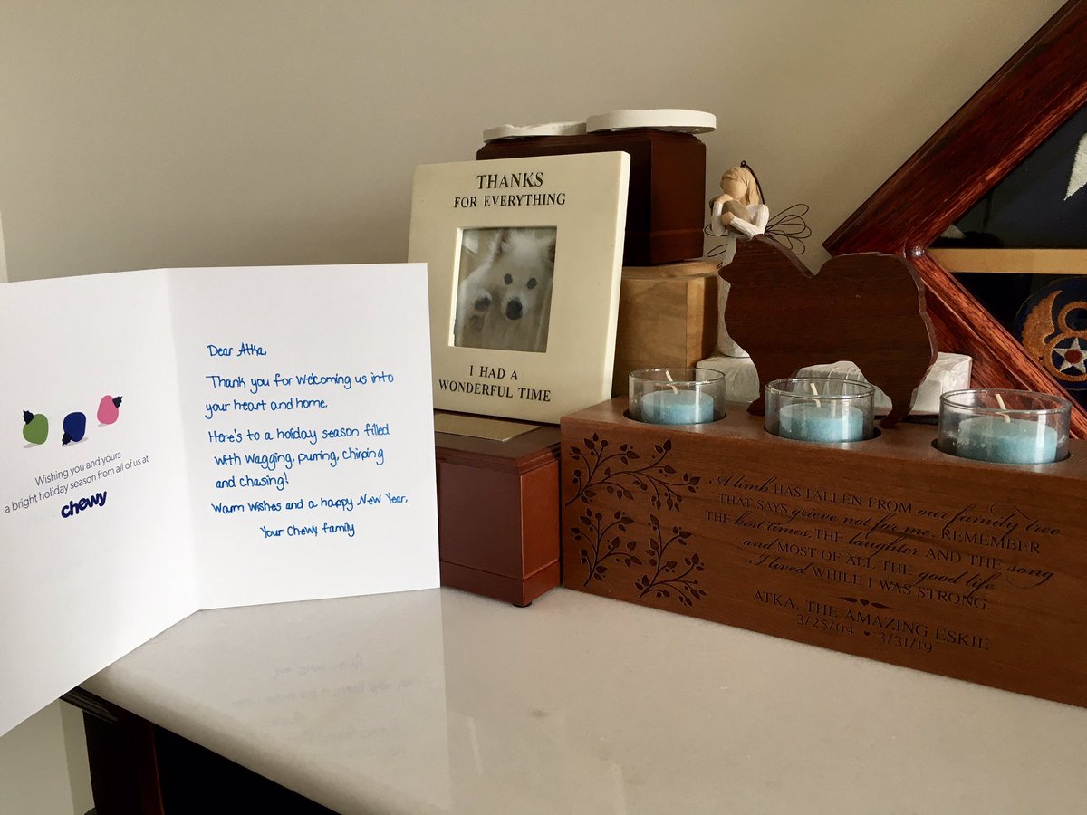 Big Bro Atka has been gone for 1.75 yrs. Even tho Mommy changed our <a href="/Chewy/">Chewy</a> acct name from his to hers a while back so that we wouldn't get Christmas cards in his name by accident &amp; make her cry, we still got one for him. But you know what? It made her smile this time instead.