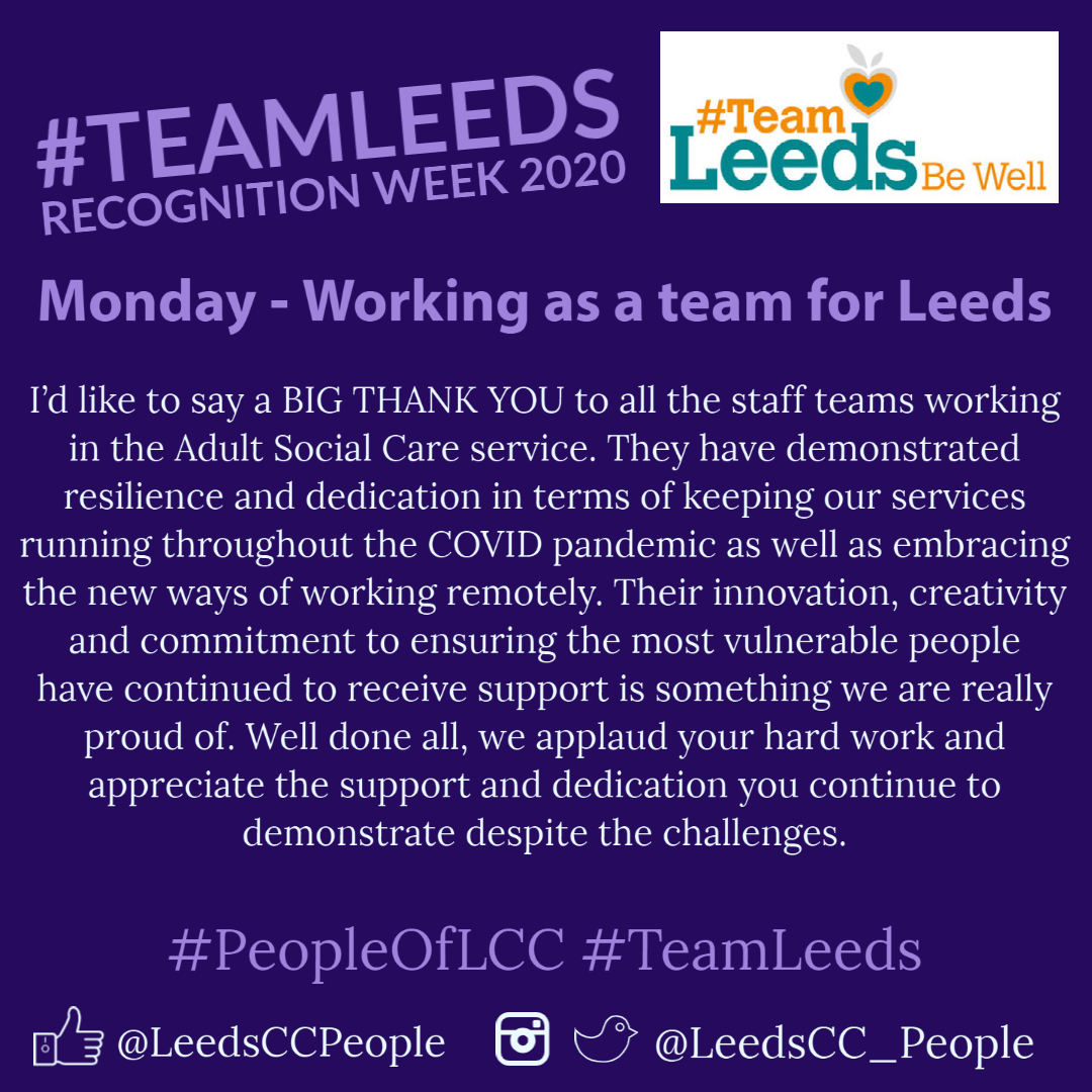 LeedsCC_People's tweet photo. Another great one to highlight in #RecognitionWeek 2020 is the work within our Adult Social Care teams - such an important and incredible function over the last 9 months while always remaining person centred. Thanks for this one Nyoka! ❤️ #TeamLeeds #PeopleOfLCC #LeedsBestPeople https://t.co/lkvTNNfq4d