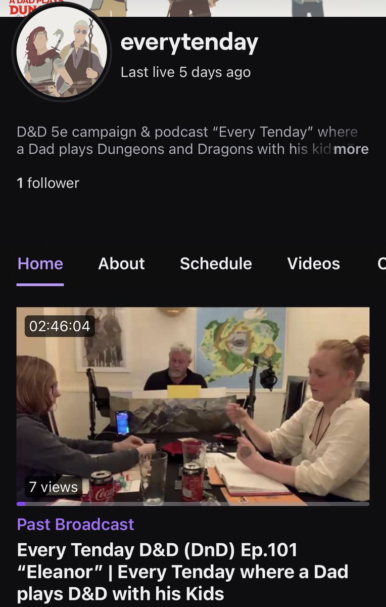 Wow Ait all starts with the first follower‼️🙏🏼
We streamed our first #dnd5e  episode (101) on twitch ♥️
No distancing...just a Dad playing #DnD with his Kids at home x
P.S. I have no idea how Twitch works haha I hope it’s free to watch us...I think it is.