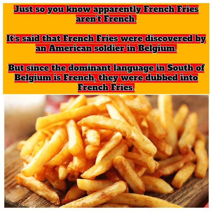 thatssorandom__'s tweet photo. #food #fries #frenchfries #foodfact #frenchfriesfact #delicious #notfrench #belgium #french #facts #information #justsoyouknow #learnmore #knowmore #themoreyouknow #random #randomfact #thatssorandom https://t.co/ktnJdhpvAY