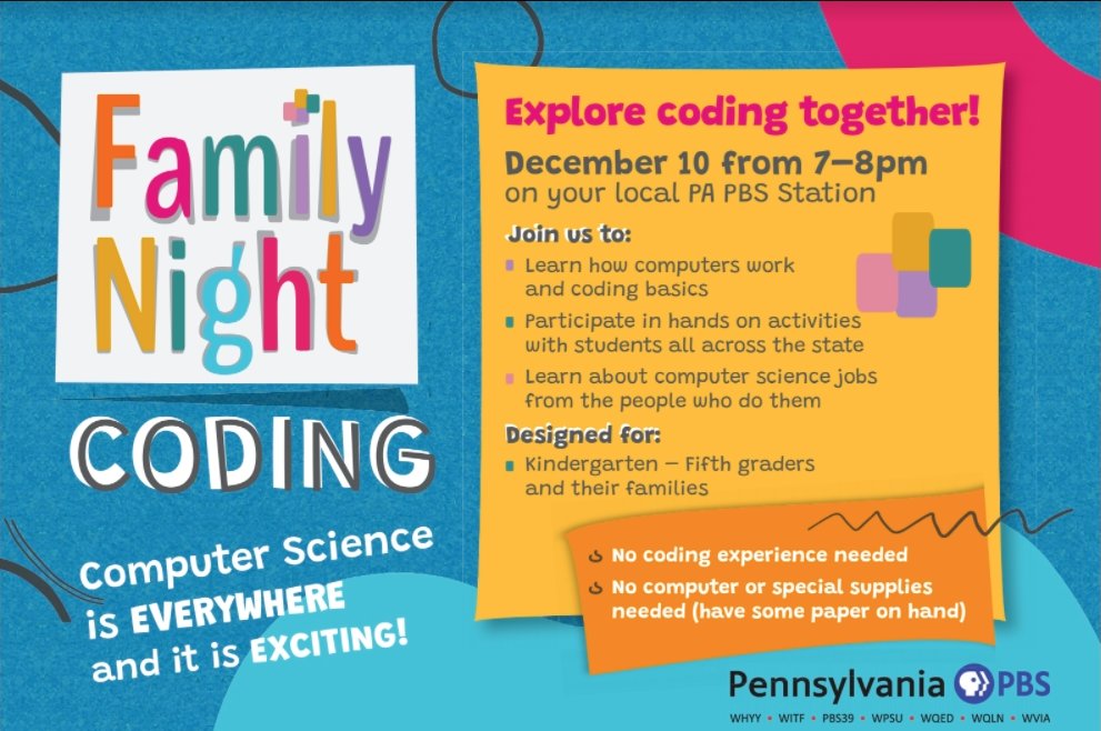 Mrs_Greening's tweet photo. Looking for something fun to do this week? Tune into PBS, and check out some of the fun coding activities they have to offer! @HanoverMiddle @LIU12_STEM @pbsteachers 
#STEAMedu #STEAM7 #CSinPA #TogetherPennsylvania #CSEdWeek #unplugged https://t.co/S5d8BUoPKj