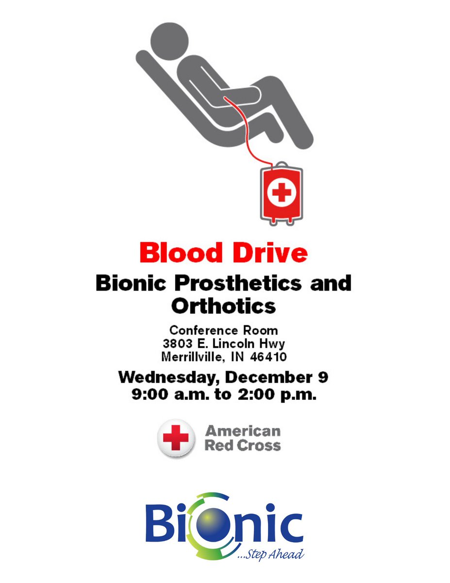 bionicpo's tweet photo. Join us this Wednesday, the 9th from 9 am till 2 pm, at our Activity and Business Center in Merrillville, Indiana. We are co-hosting a Blood Drive with the @RedCross.

Click the link below to sign up! 

https://t.co/tS8Scgbo3D
•
•
•
#blooddrive #redcross #givingback
#savealife https://t.co/Yeb1eGxxco