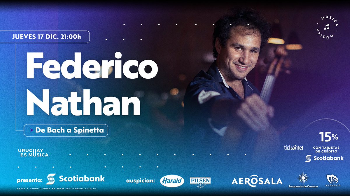 ➣ Federico Nathan en 𝗔𝗲𝗿𝗼𝗦𝗮𝗹𝗮. 

Junto a Lucian Echeverria en guitarra y Marcos Messina en bajo.

🗓 Jueves 17 de diciembre
▸ 21:00 ◂

Entradas en aerosala.uy 🛬