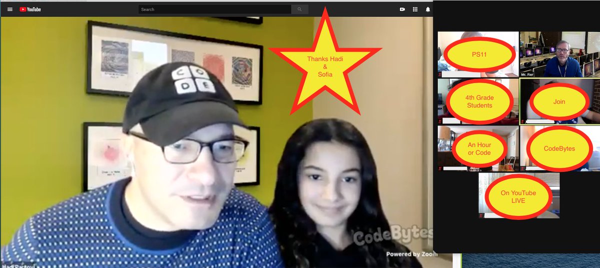 PS11Tech's tweet image. It&apos;s Computer Science Week #CSEdWeek &amp;amp; #HourOfCode! I&apos;ve been teaching coding since 1984 (#Logo) been doing @hourofcode at #PS11m since its origin 8 years ago. Took my 4th grade Zoom class to Hadi &amp;amp; Sofia&apos;s #CodeBytes today &amp;amp; it was great! Again Tomorrow! #CodeLikeCrazy @scratch