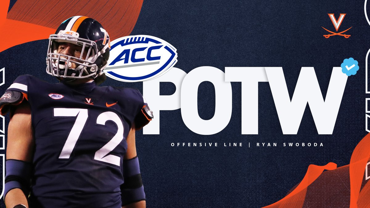 UVAFootball's tweet photo. 🚨𝗔𝗖𝗖 𝗣𝗹𝗮𝘆𝗲𝗿 𝗼𝗳 𝘁𝗵𝗲 𝗪𝗲𝗲𝗸🚨

@Ryan_Swoboda has been named the ACC Offensive Lineman of the Week‼️

#GoHoos | #THEStandard 🔶🔷 https://t.co/iHbCvYkaY4