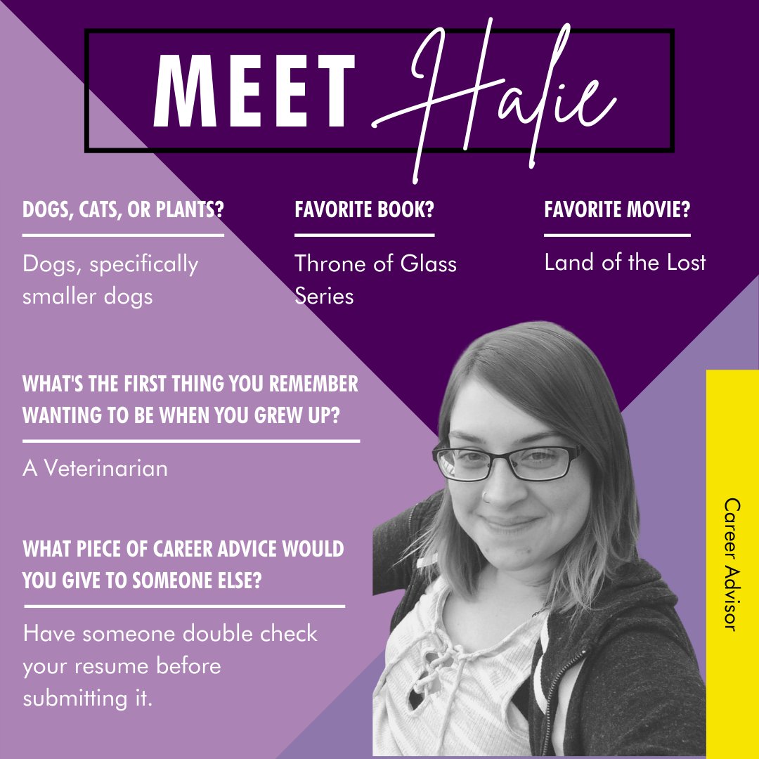 cdcmnsu's tweet photo. #MeetUsMonday 🤝 💼 ⭐️ We've missed being able to interact with all of you in person - So, even thought we can't do it face-to-face, we thought we would introduce ourselves and help you get to know us! Meet Halie! One of our CDC Career Advisors. #MSNU #MavFam @MNSUMankato https://t.co/QWhnb6dnhc