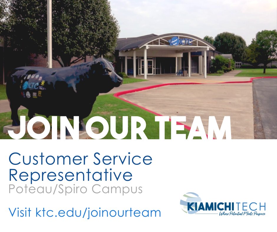 Join our team!

Kiamichi Tech Poteau has a position available for a Customer Service Representative. Application deadline is December 11, 2020.

Visit ktc.edu/joinourteam to see the full job description and to download an application.

#nowhiring #oklaed #okcareertech