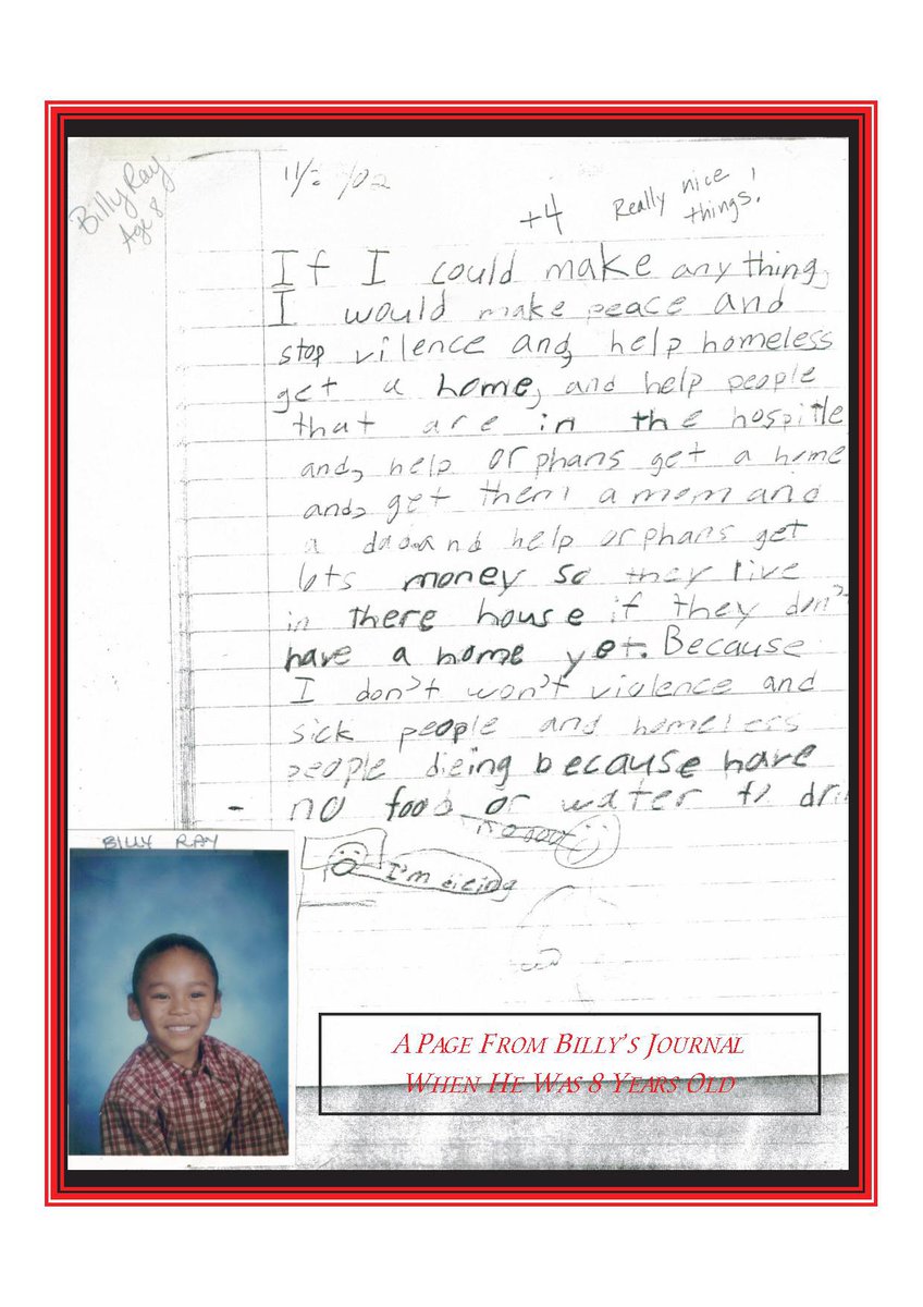 BillyRayCC's tweet photo. COVID has caused the new Community Center to shutdown, but recently its opened to give the houseless a warm place to be during these gut wrenching cold nights.

I'm reminded of the journal entry Billy Ray wrote when he was 8. He wanted no violence and for everyone to have a home. https://t.co/VMROpCHmSc