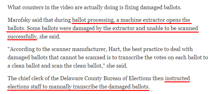 An election judge in Colorado told me around 1,000 ballots were adjudicated during a 5 hour shift because "the machine opening envelopes were tearing the ballots."Same thing happened in Pennsylvania.Why are machines tearing thousands of ballots so they can be adjudicated