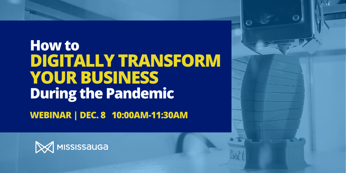 MississaugaEDD's tweet photo. Last chance to sign up for this week's free digital transformation webinar!
Join us to learn how @Shop3Dca digitally transformed their 3D printing business for success during the pandemic.
Sign up here: https://t.co/YnkW1YF9Do
#MBECdigital #Mississauga https://t.co/STklTx2jPq