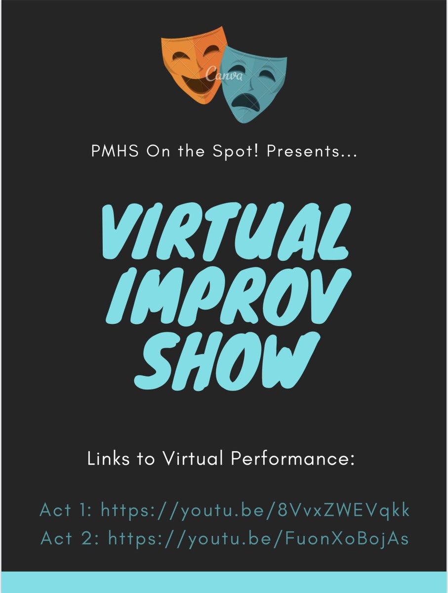 Come check out our Virtual Improv Show now posted on YouTube! Our Varsity team has put a lot of work into preparing a virtual show for everyone. Fun characters and comedy makes for a great night of entertainment! 
#improv #virtualperformance #pmhsonthespot  #theatre