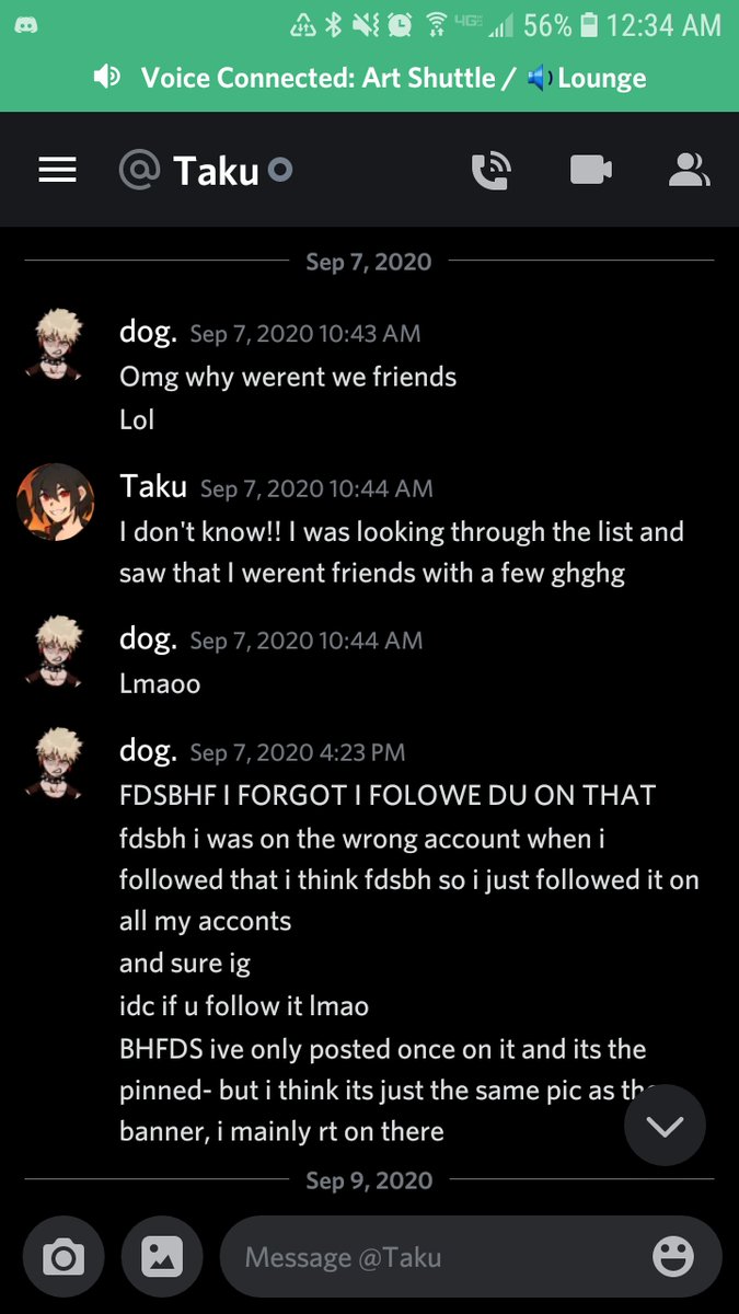 I stupidly had made the banner a drawing I had done of Kirishima... Taku dm’d me on Discord about it asking if they could follow the account. Recently when I went to find the dm again I found that they had deleted their entire half of the conversation. Here’s both: