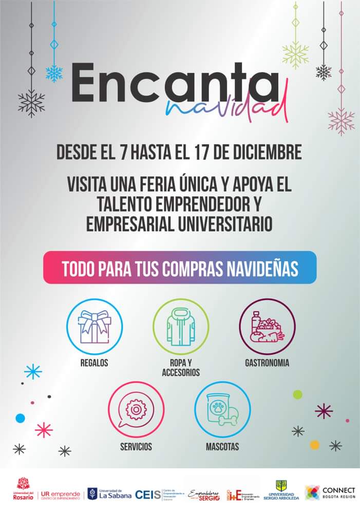 Connect (@connectbogota) on Twitter photo ¡Iniciamos! Desde hoy y hasta el 17 de diciembre disfruta de #Encanta, la feria de <a href="/URosario/">URosario</a>, <a href="/unisabana/">Universidad de La Sabana</a> y <a href="/USergioArboleda/">Universidad Sergio Arboleda | #SergistaSiempre</a> en la que podrás encontrar todo tipo de detalles para estas festividades al mismo tiempo que apoyas el emprendimiento universitario. tinyurl.com/y4ldy575 ¡Iniciamos! Desde hoy y hasta el 17 de diciembre disfruta de #Encanta, la feria de <a href="/URosario/">URosario</a>, <a href="/unisabana/">Universidad de La Sabana</a> y <a href="/USergioArboleda/">Universidad Sergio Arboleda | #SergistaSiempre</a> en la que podrás encontrar todo tipo de detalles para estas festividades al mismo tiempo que apoyas el emprendimiento universitario. tinyurl.com/y4ldy575