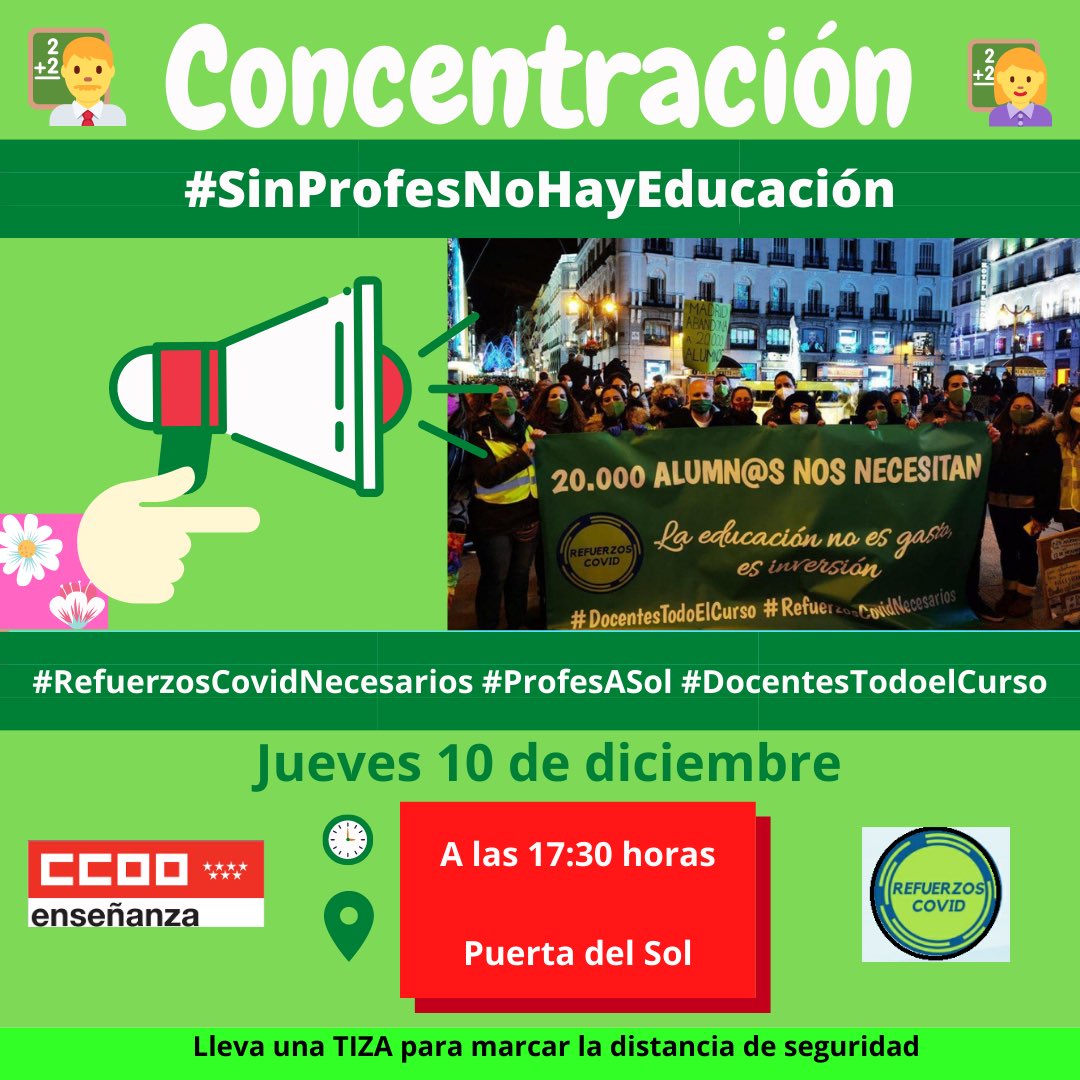 CCOOEducaMa's tweet photo. Más de 20000 alumnos necesitan refuerzo, ahora tienen a sus profes que saben lo que ellos necesitan y cómo ayudarles. No podemos consentir que los despidan.
#NoSinMiProfe
#DocentesTodoElCurso
#RefuerzosCovidNecesarios
El Jueves 10 de Diciembre, a las 1730 #profesasol https://t.co/3N6Njuz38b