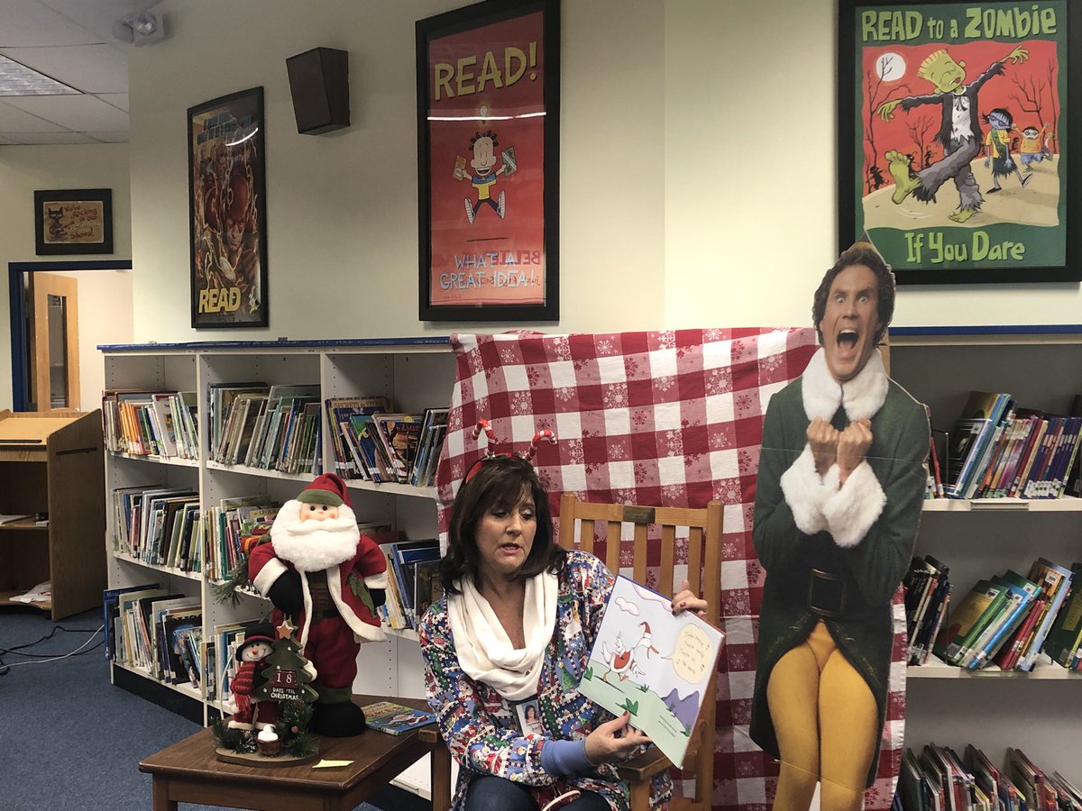 Day 5 of Holly Jolly Horizon Holiday started with Nurse Lisa reading Santa Duck! We had a quacking good time!  Show us your candy cane look. Tomorrow Deck the Halls wear your favorite holiday accessories. #horizonrocks <a href="/madisonschools/">Madison City Schools</a> <a href="/hrznes/">Horizon Elementary</a>