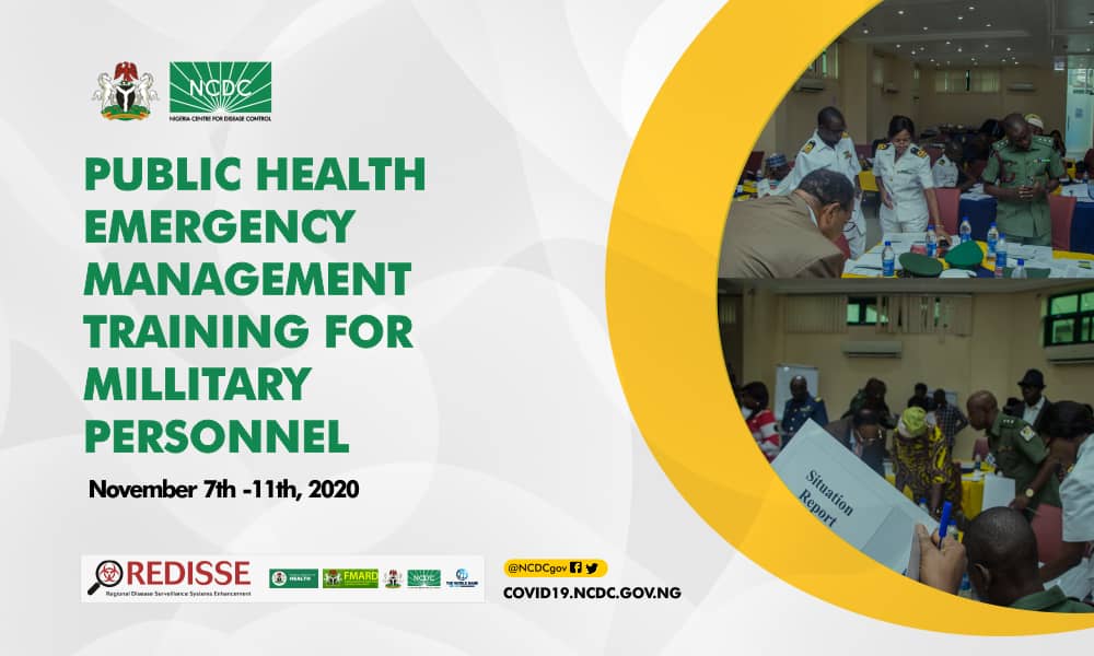 NCDCgov's tweet photo. Today, we commenced a week-long training on public health emergency management for military personnel supported by @WorldBank REDISSE project.

We‘re committed to strengthen our relationship with national security agencies, as there’s no national security without health security. https://t.co/LCFOUKEYnT