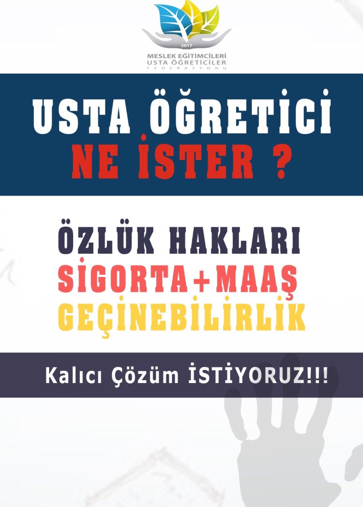 #ustaöğreticiyeçare sayın devlet büyüklerimiz yürüdüğümüz bu yolda sizlerin destekleri çok önemli. Bizler sizleri bizlere ışık tutmanız için hep yanınızda olduk çok birşey değil hakkımız olanı istiyoruz bizlere çare olun. <a href="/RTErdogan/">Recep Tayyip Erdoğan</a> <a href="/dbdevletbahceli/">Devlet Bahçeli</a> <a href="/meral_aksener/">Meral Akşener</a> <a href="/kilicdarogluk/">Kemal Kılıçdaroğlu</a>