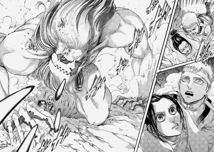 As you know Gabis grenade plan ends up successful which gives the Marleyans an opening to win the war with the Titan shifters they have on their side which are the cart titan, the Jaw titan, the beast titan, and the armored titan