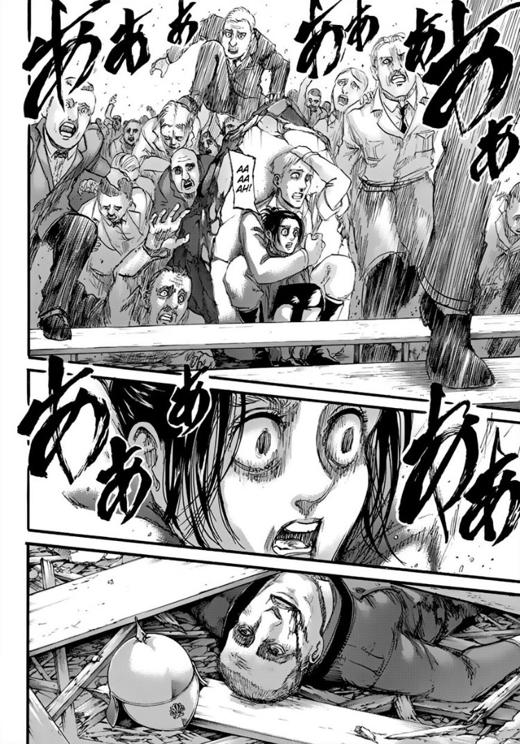 As everything is going down Gabi sees one her friends crushed by debri and another trampled to death and has so much fear inside her