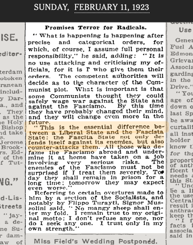 So.. what is a difference between a liberal state and a fascist state?According to the Italian Fascist party.. .not much!