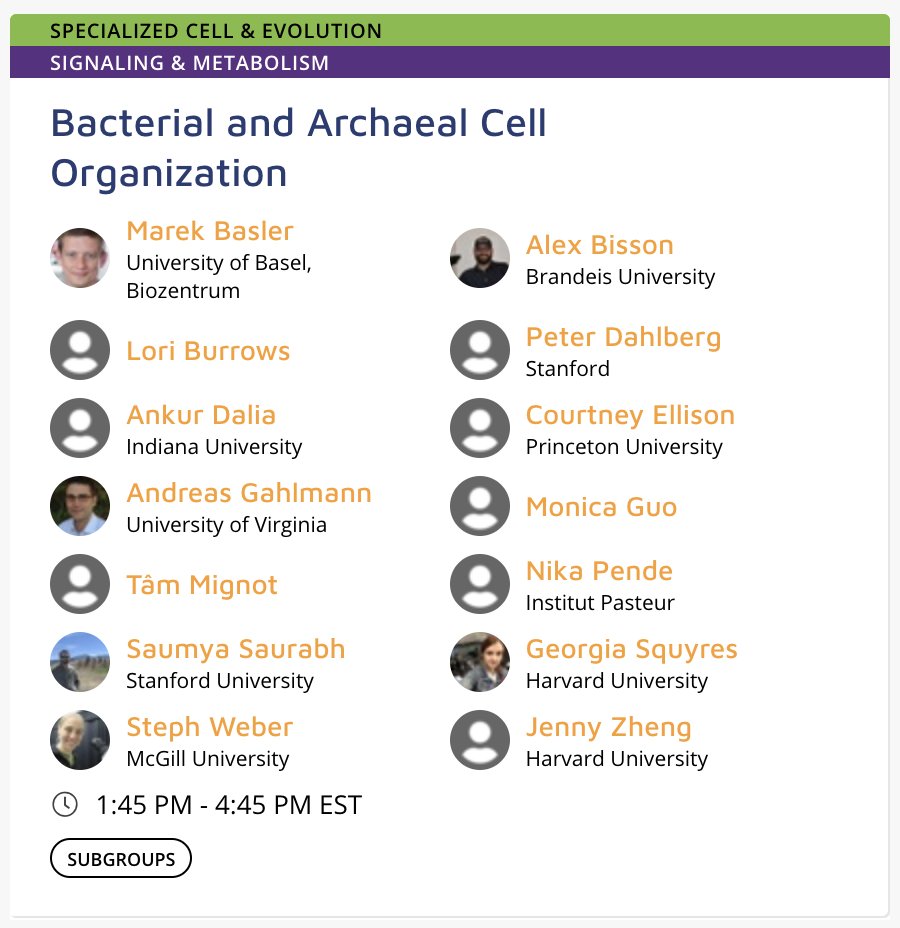 Hey #cellbio2020 attendees! Now that the meeting is well underway, this is your reminder not to miss the prokaryotic session on Friday 12/11 at 1:45 PM, hosted by @C__Ellison, @saumya_s, and me! Check out the stacked speaker lineup, we're so excited: