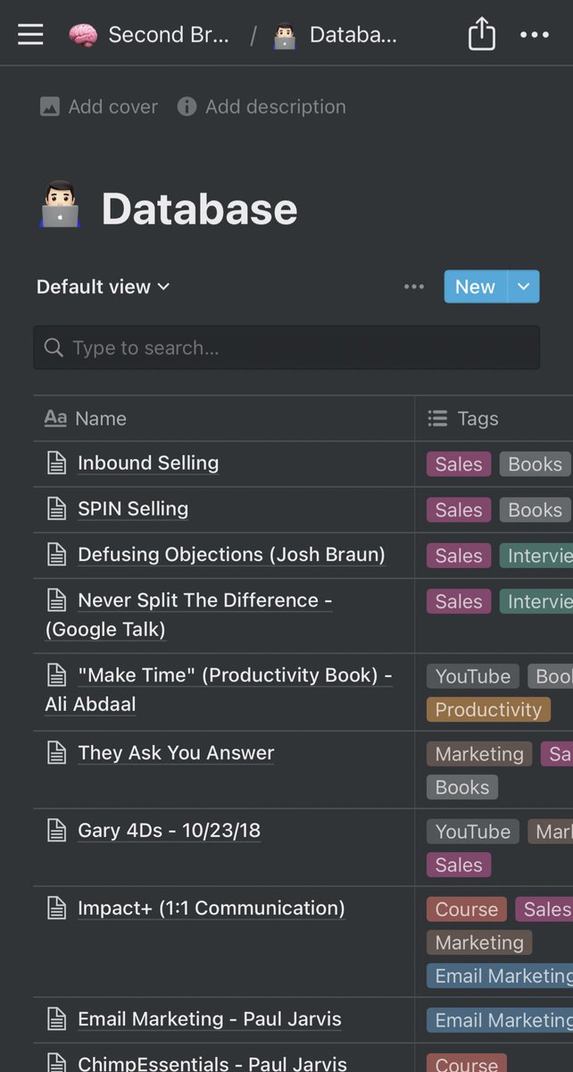The idea is to use this tool to help you store the information you’re learning. It’s basically like building a database for everything you learn. Your second brain — 