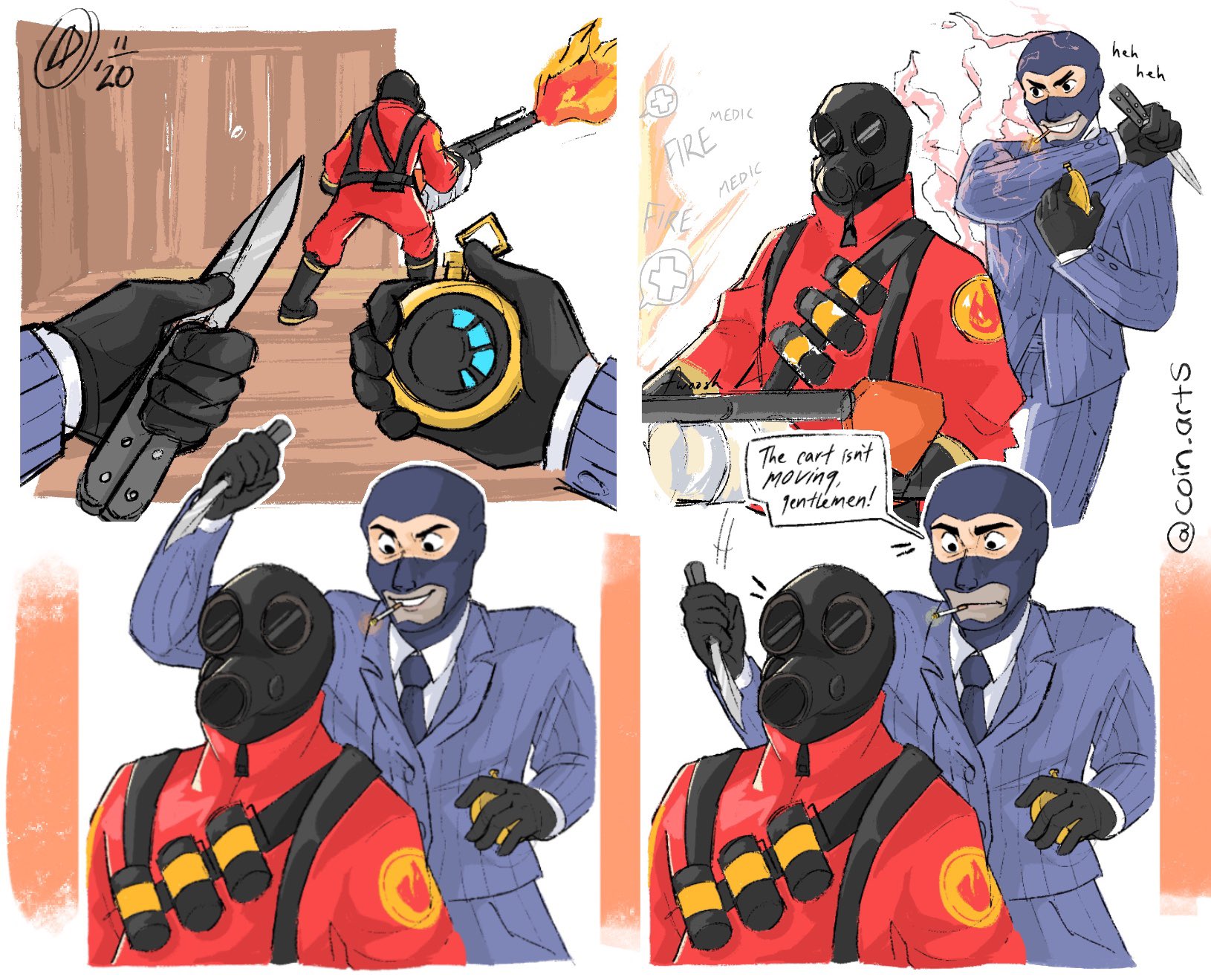 Cind on X: "Older doodle comic I had about the fun times of payload #TF2  #TeamFortress2 #pyro #spy https://t.co/vh2mmgUH9K" / X