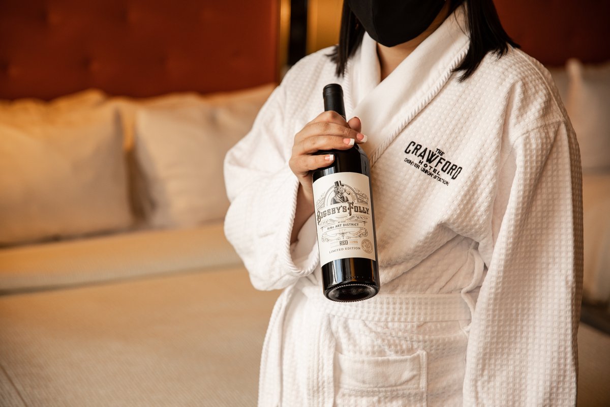 Cozy up and stay in! Our new "Wine Down" room add-on is the ultimate mood.

Enjoy a bottle of our signature wine and two brand new Crawford robes to keep. The "Wine Down" add-on can be requested with ease through your in-room iPad!