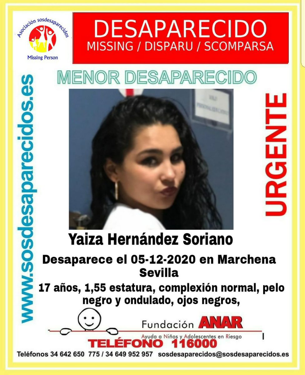 🚩URGENTE⚠️

Yaiza tiene 17 años y lleva 48 horas desaparecida.

Si la has visto o tienes cualquier información, llama📲: 091, 062, 112.

Tu RT no cuesta nada y puede ayudar a encontrarla🙏
