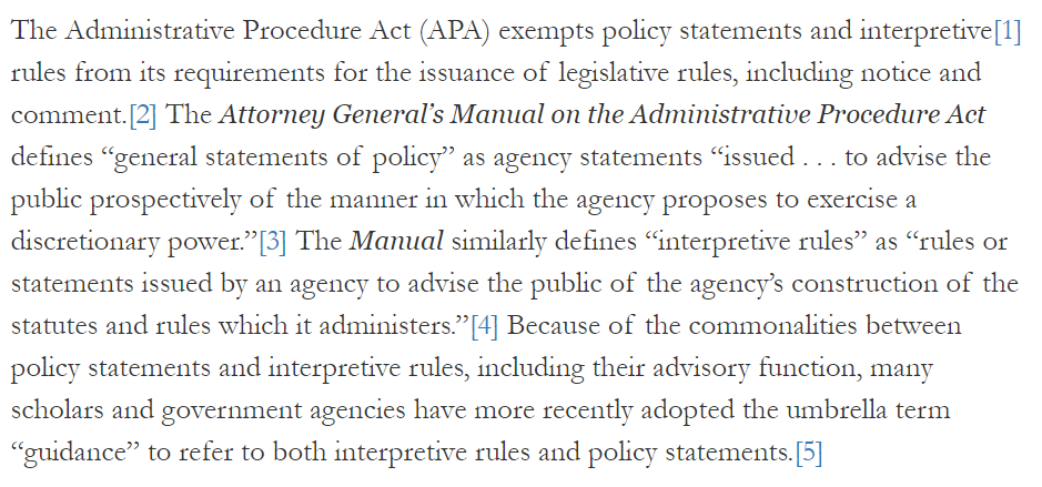 An agency can use "interpretive rules" to "advise the public of the agency’s construction of the statutes and rules which it administers https://www.acus.gov/recommendation/agency-guidance-through-interpretive-rules