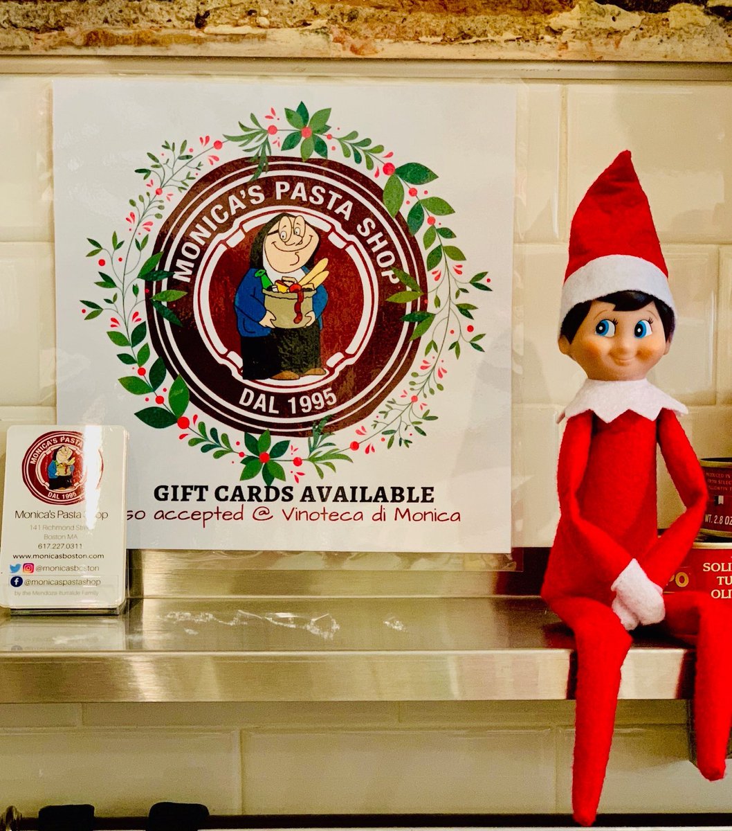 MonicasBoston's tweet image. Treat the pasta lovers in your life with a gift card to Monica's Pasta Shop &amp;amp; Vinoteca di Monica. Simple to send, lovely to receive. 🎁
The Elf on the Shelf agrees that good food is always a welcome gift! monicas.revelup.com/weborder/?esta…