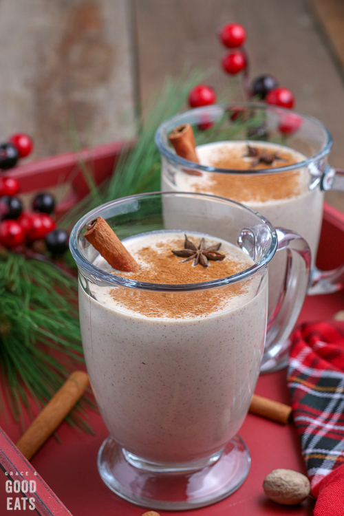 Eggnog recipe (non-alcoholic) made with egg yolks, milk, sugar, and spices. This homemade eggnog version is best served chilled with a dollop of whipped cream and tastes even better than the store-bought variety!
RECIPE: graceandgoodeats.com/eggnog-recipe-…