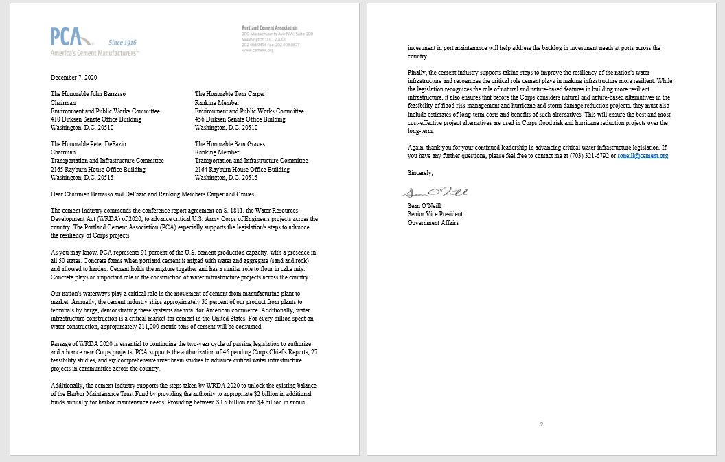 ACAGovtAffairs's tweet photo. Thank you to @SenJohnBarrasso, @RepPeterDeFazio, @SenatorCarper, and @RepSamGraves for your leadership on the WRDA conference report. The #cement industry especially supports the legislation's steps to advance the resiliency of Corps projects. Read more about our support below: https://t.co/Xygt6xf3CJ