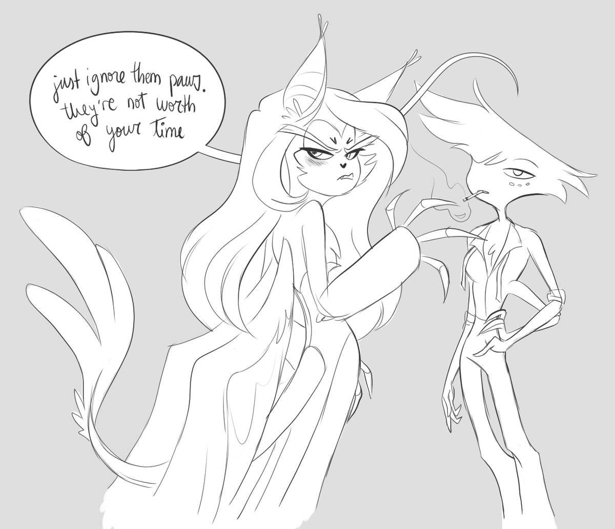 wanted to doodle a masculine angel and that preceded in drawing husk too soooo it ended up like this

#HazbinHotel #HazbinHotelFanart #AngelDust #Husk #huskerdust #angelhusk 